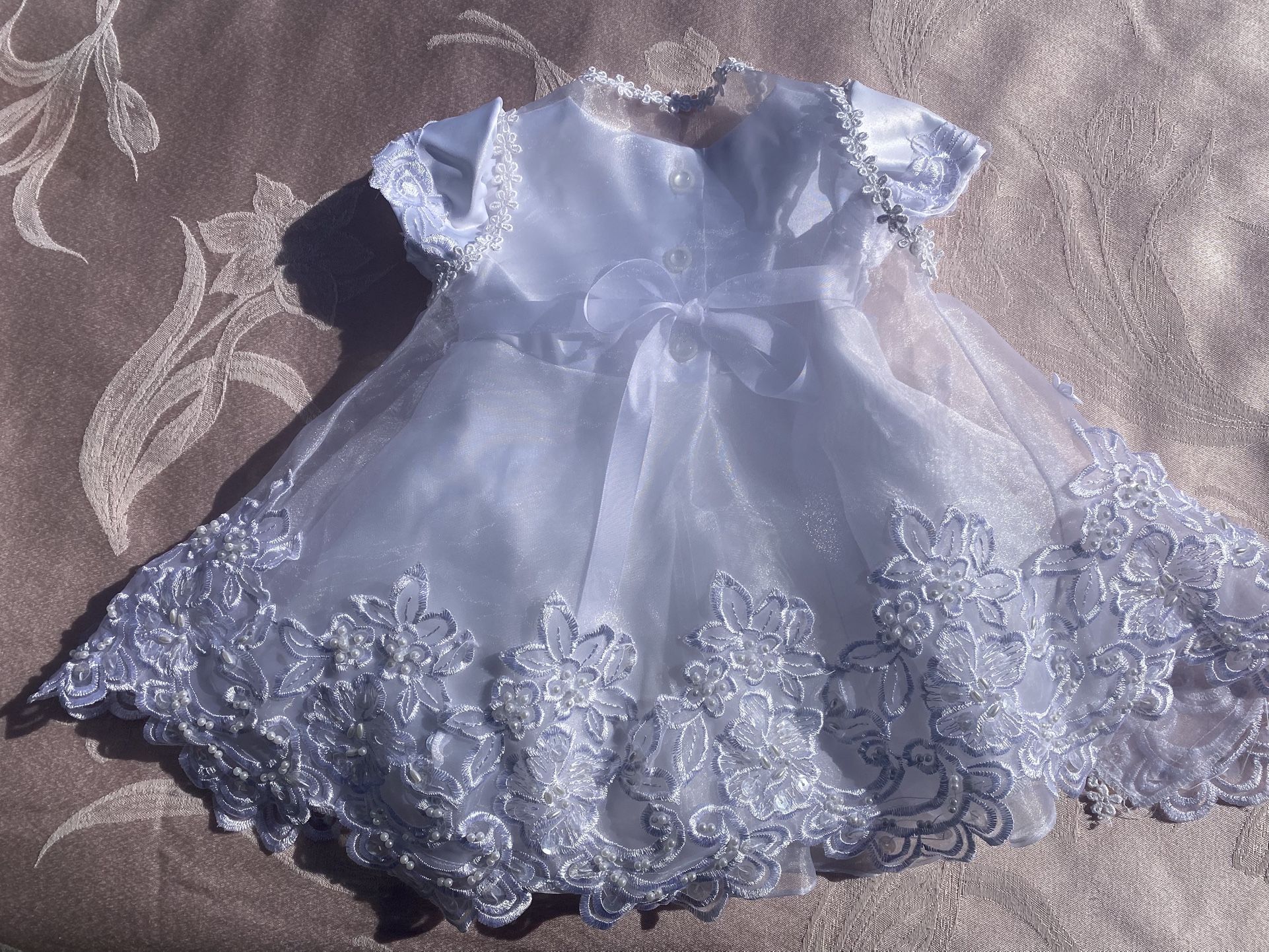 Baptism Dress w/Floral Embroidery And Fur Lined Cape