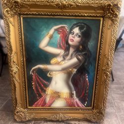 Vintage Gold Framed Egyptian BellyDancer Painting By  Said Ali Abd al-Halim