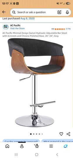 2 AC Pacific Modern Swivel Bar Stool, Adjustable Height 26”-34”, Padded Seat & Armrests, Contemporary Barstool with Metal Pedestal Base & Chrome Footr
