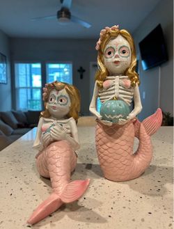 Day of the Dead Mermaid Skeleton Figurines – Set of 2