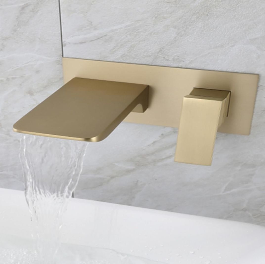 (New in Box) Basin Faucet Concealed Brushed Gold in-Wall Spout Mixer Set Solid Brass Tap Brushed Gold /4-PF-1837
