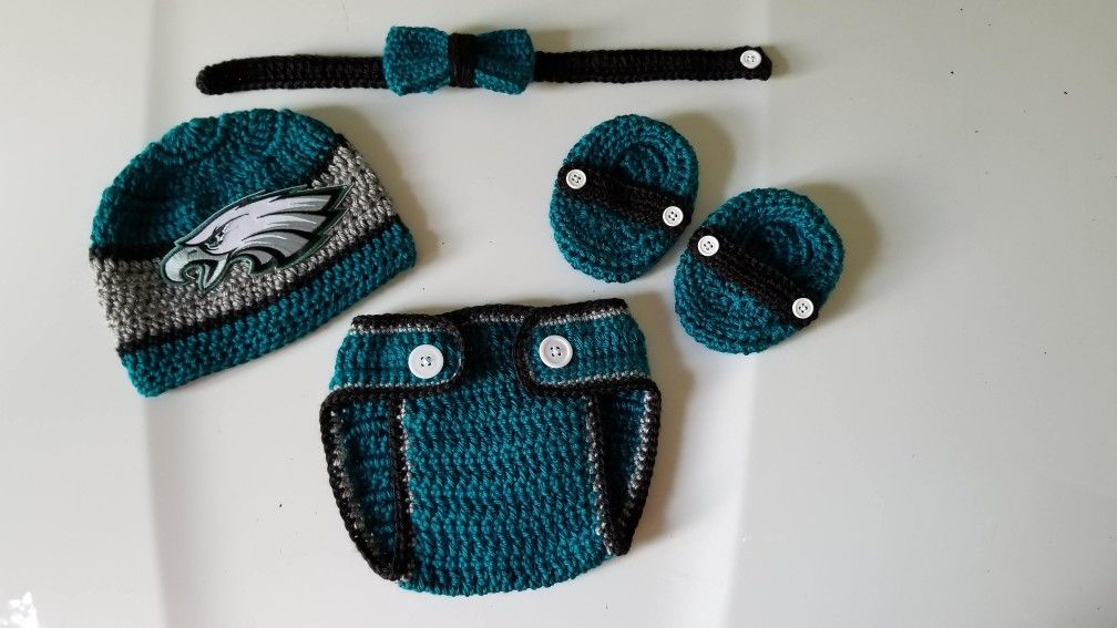 Crochet Baby Boy Philadelphia Eagles Football Inspired Outfit Photo Prop