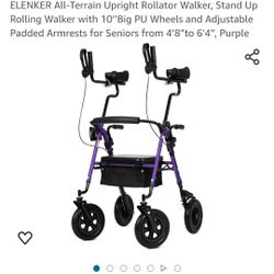 New, ELENKER All-Terrain Upright Rollator Walker, Stand Up Rolling Walker with 10’’Big PU Wheels 