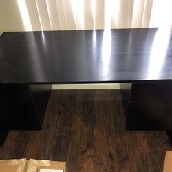 Black Solid Wood Office Desk With 4 Drawers