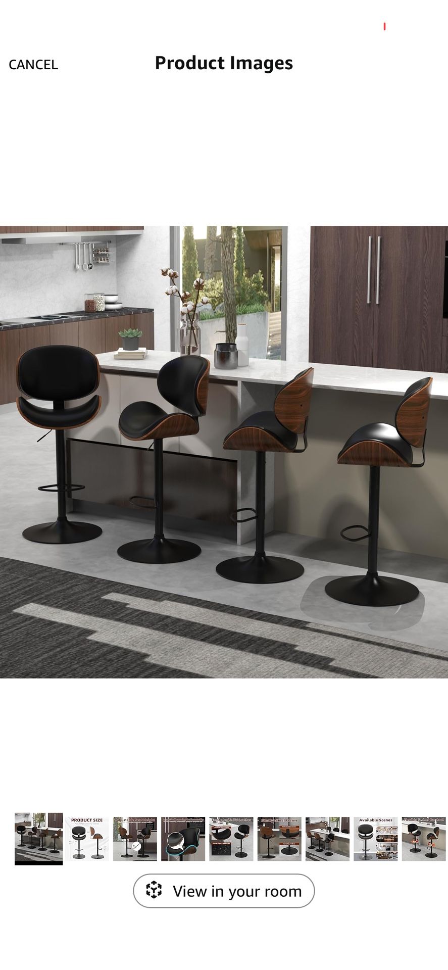 Bar Stools Set of 4 for Kitchen Counter, Adjustable Bar Height Chairs, Modern Swivel Barstools with Bentwood Seat and Back with Footrest