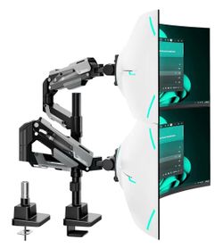 ARES WING Vertical Dual Monitor Mount - 24-57" Aluminum Heavy Duty Monitor Arms for 2 Monitors, Fully Adjustable Gas Spring Stacked Monitor Stand with