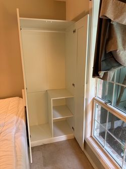 White Wardrobe with Shelves and Hanging Rod