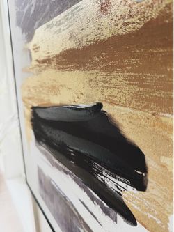 ✨ Modern Framed Abstract Art with Gold Leaf Accents | Black, Grey & Gold Wall Decor