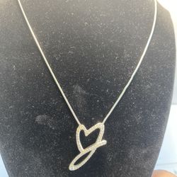 Swarovski Heart Pendant Necklace, Silver Tone Adjustable 
