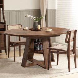 43.3''-59'' Extendable Round Dining Table for 4-8, Mid Century Modern Wooden Round Table