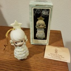1994 Precious Moments You're As Pretty As A Christmas Tree Porcelain Hanging Ornament