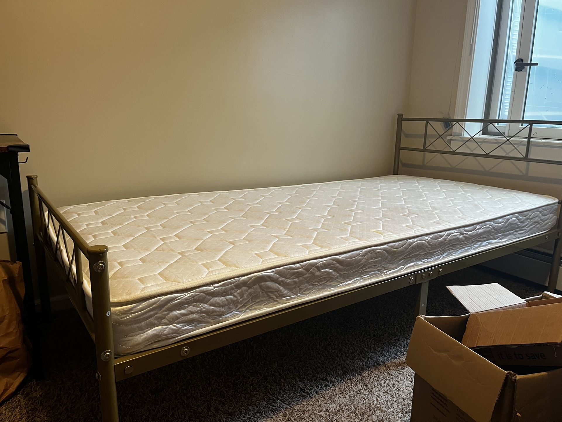 Gold Bed frame With mattress (Twin XL) 
