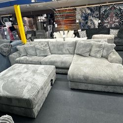 Lindyn Gray 3 Piece Sectional and Ottoman ♣️▪️# Sofa # Loveseat # Couch # Living Room Set Options Available