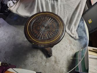 Round Wood Side Table with Carved Top