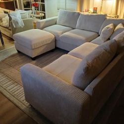 New 99x99 Corduroy Sectional Couch With Ottoman / Free Delivery 