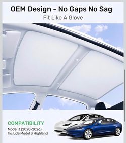 Tesla Model 3 Glass Roof Sunshade 2020-2026 Gray 2 Pack UV Protection