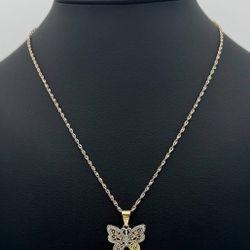 Jewelry 14k two tone solid yellow gold necklace chain with charm pendant 18" 3.8 grams