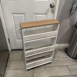 Small Kitchen Cart, 4-Tier Slim Rolling Island w/Handle, Laundry Room Storage Organizers Between Washer and Dryer, Narrow Spice Rack on Wheels Next to