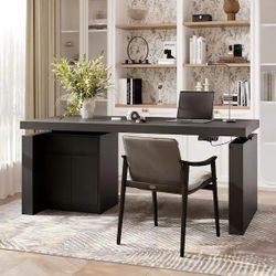 70.9 in. Rectangular Black Wood 1-Drawer Standing Desk with Storage Cabinet and Electric Height Adjustment