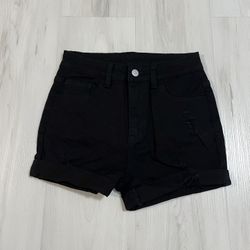 Black Petite Rolled Hem Denim Jean Shorts