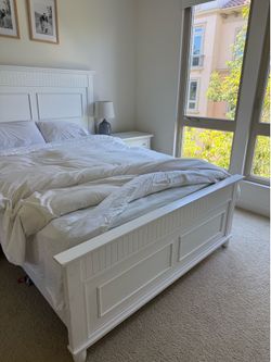 Queen size bedroom set: bed frame, optional mattress, night stand, dresser, and mirror