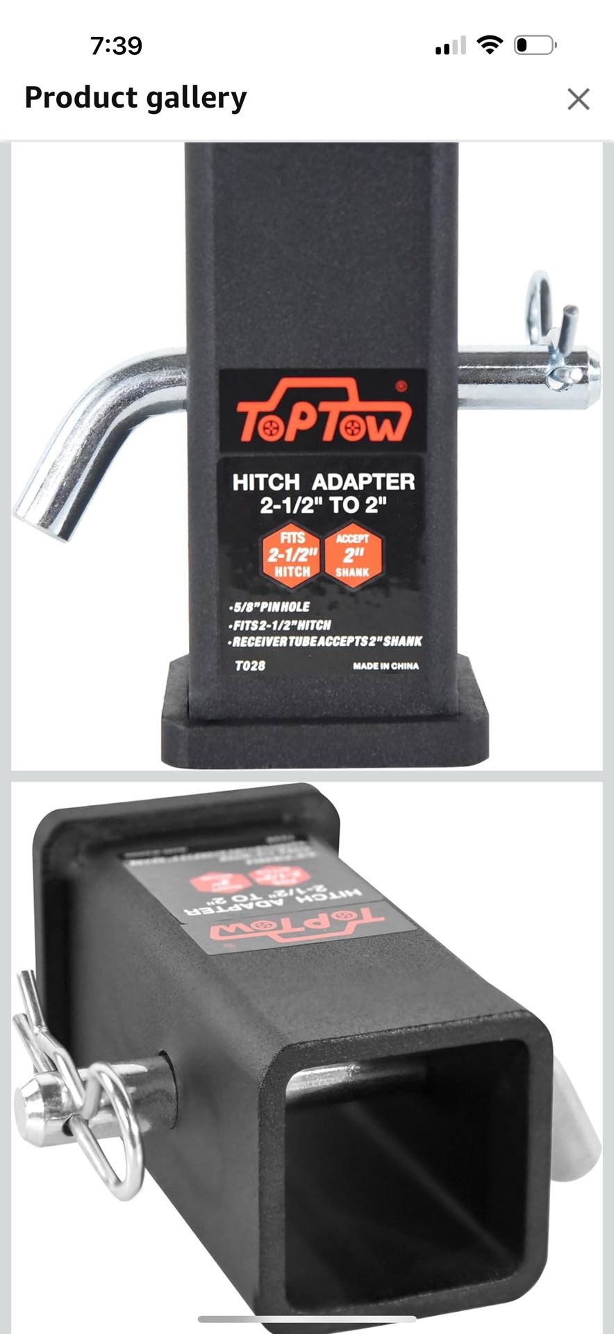 Trailer Hitch Adapter 2-1/2" to 2" Hitch Reducer Sleeve Carbon Steel