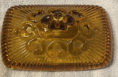 Vintage Indiana Glass Amber Footed Covered Candy Bowl Thumbnail