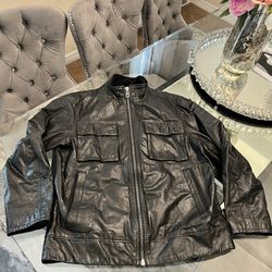 Vintage Gap Genuine Leather Jacket Men's Size XL Black Motorcycle Zip Pockets