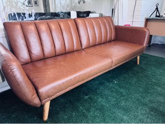 Mid Century Caramel Vegan Leather Couch