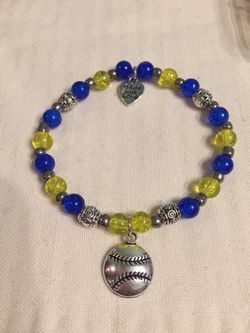 Handmade Stretch Bracelet with Glass Beads and Baseball Charm (29)