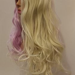 Long Pink & White Wavy Wig