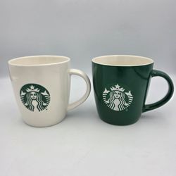 Starbucks Coffee Tea Mugs Cup Green & White Mermaid Logo 12 oz. 2021 Set of 2