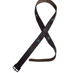 Lucky Brand Leather Brown Belt Studded Faux Turquoise Stones Size Large Women’s 