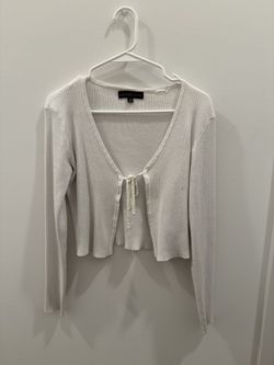 White Tie-Front Cropped Long Sleeve Top