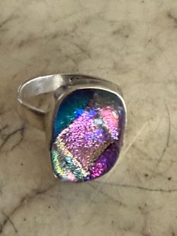 Silver Ring with Dichroic Glass Stone