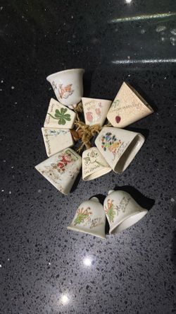 10 vintage porcelain mini bells with different themes