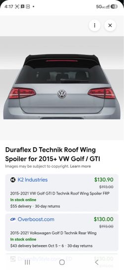 Duraflex D Technik Roof Wing Spoiler for 2015+ VW Golf / GTI