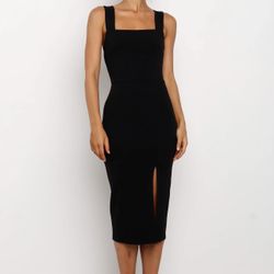 Petal and Pup Black Midi Dress with Slit 