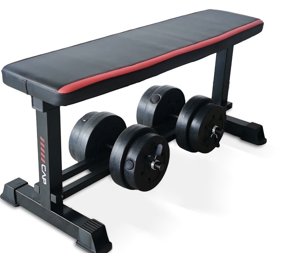 CAP Flat Weight Bench & 50 lb Adjustable Vinyl Dumbbell Set Combo