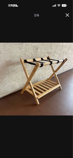 One New Heavy Duty Solid Wood Folding Luggage Rack with Bottom Shelf