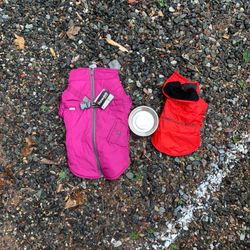 Doggiduds coat, thinsulate dog jacket and bowl