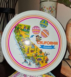 Vintage Walt Disney Disneyland Tray California Mickey Donald Tin Plate White