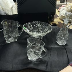 ANCHOR hocking creamer, oil bottle, pint pícher and bowl