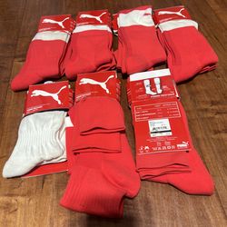 X7 PUMA POWER TECH Football/Soccer SOCKS WHT-RED  SIZE 3