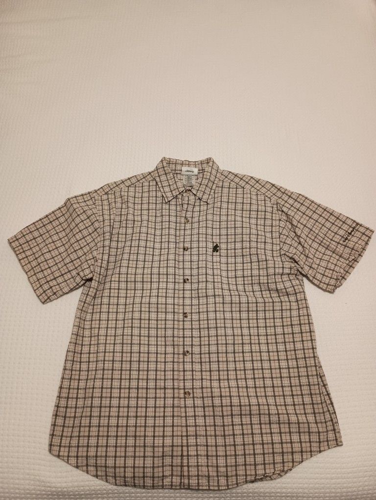 Disney Walt Disney World Vintage Short Sleeve Button Shirt Beige/Olive Plaid Large