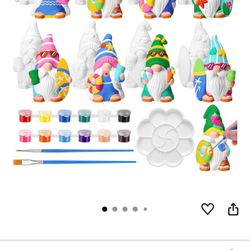 8 Pcs Ready to Paint Your Own Gnome Figurines Unpainted Plaster Crafts with Brush Palette Paint
