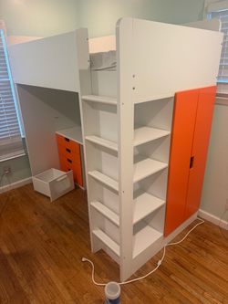 Loft bed, white white/with desk with 3 drawers, Twin, IKEA