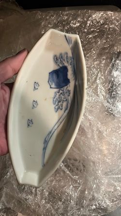 Blue and White Porcelain Boat-Shaped Dish
