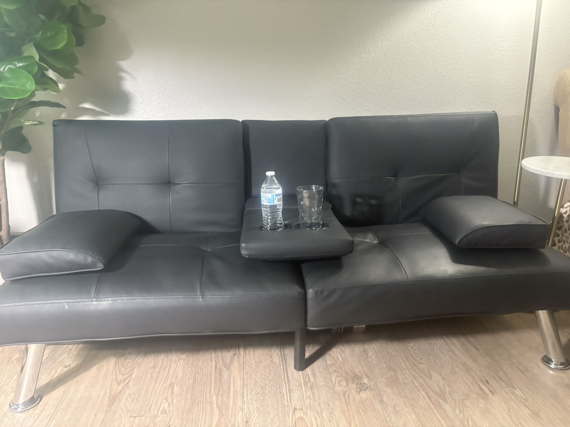 Almost Like New . Black Vinyl Sofa Bed . ( Futon) No Hair 