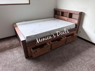 Full Solid Wood Bed With 3 Drawers And Memory Foam Mattress $660